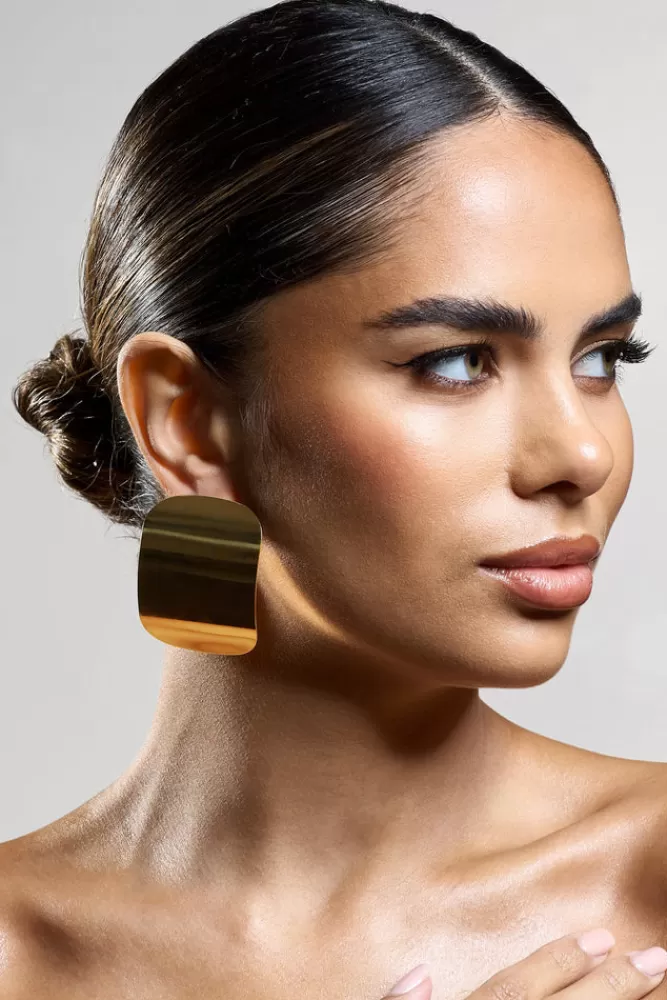 Club L London Jasper | Rectangle Statement Earrings GOLD Sale