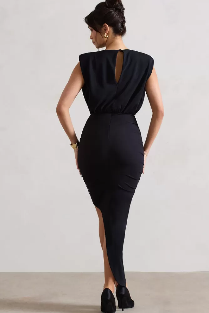 Club L London Jennifer | Sleeveless Maxi Dress With Asymmetric Hem BLACK Shop