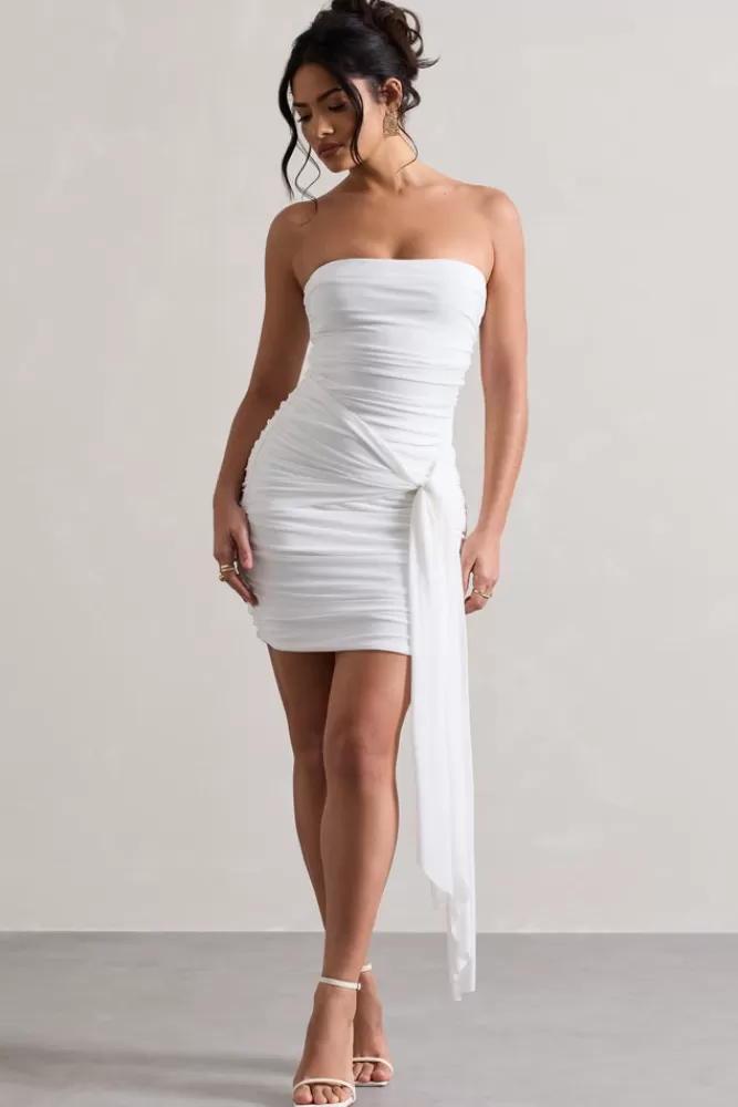 Club L London Jesse | Ruched Mini Dress With Knot Detail WHITE Flash Sale