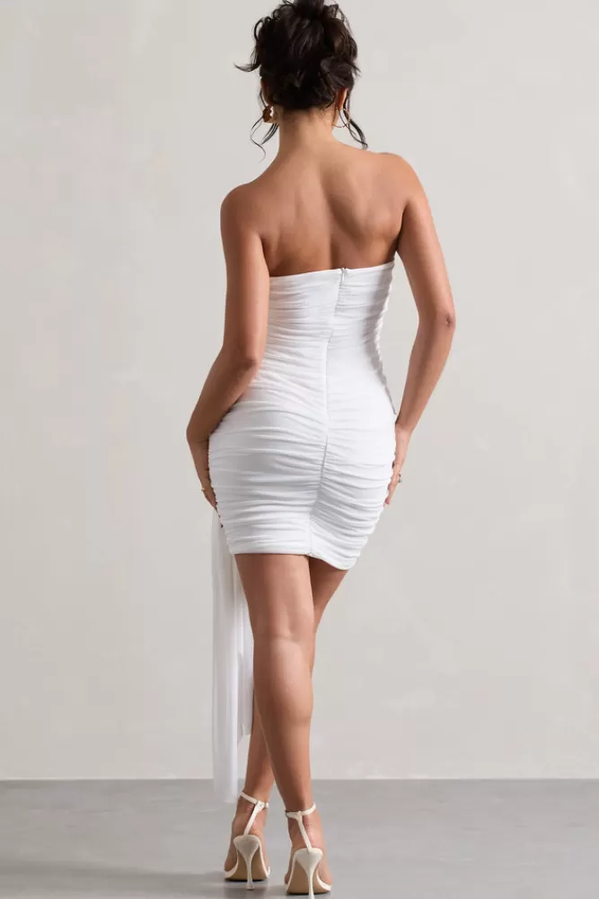 Club L London Jesse | Ruched Mini Dress With Knot Detail WHITE Flash Sale