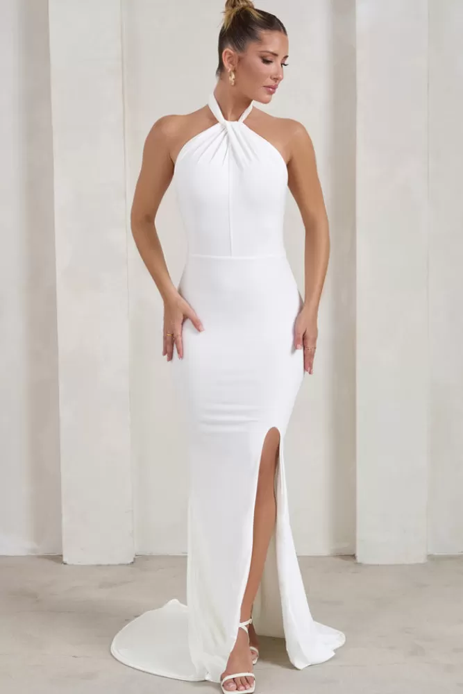 Club L London Jodie | Halterneck Fishtail Maxi Dress With Split WHITE Sale