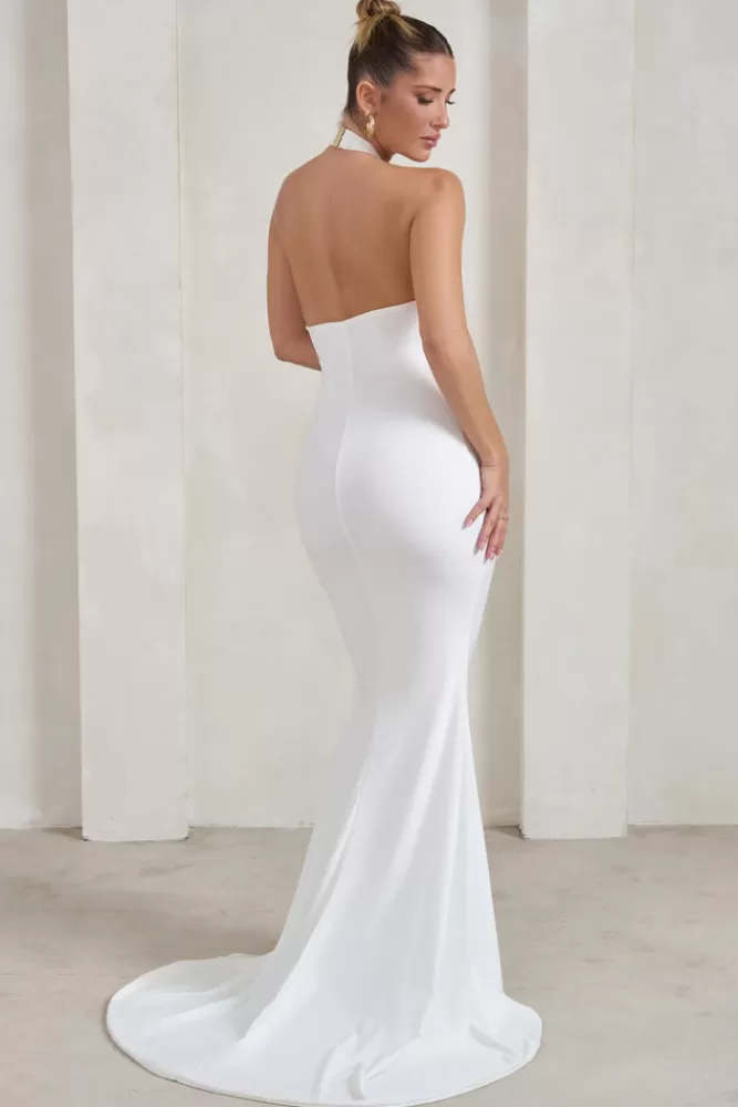 Club L London Jodie | Halterneck Fishtail Maxi Dress With Split WHITE Sale