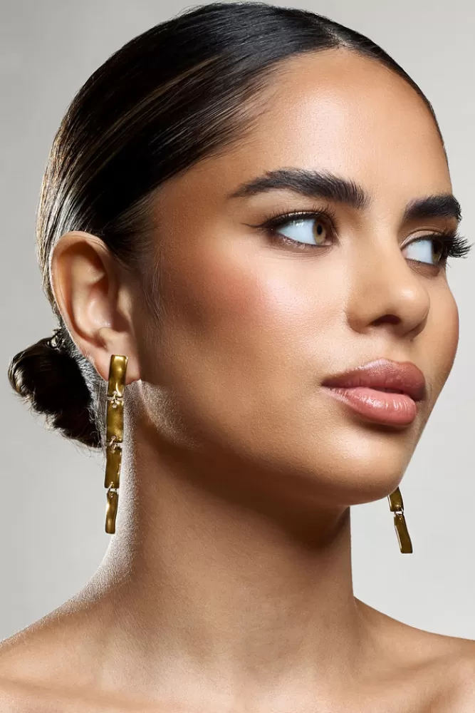 Club L London Jolene | Rectangular Drop Earrings GOLD Hot