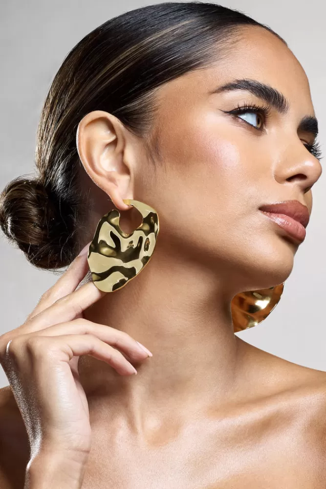 Club L London Journey | Textured Abstract Disc Earrings GOLD Store