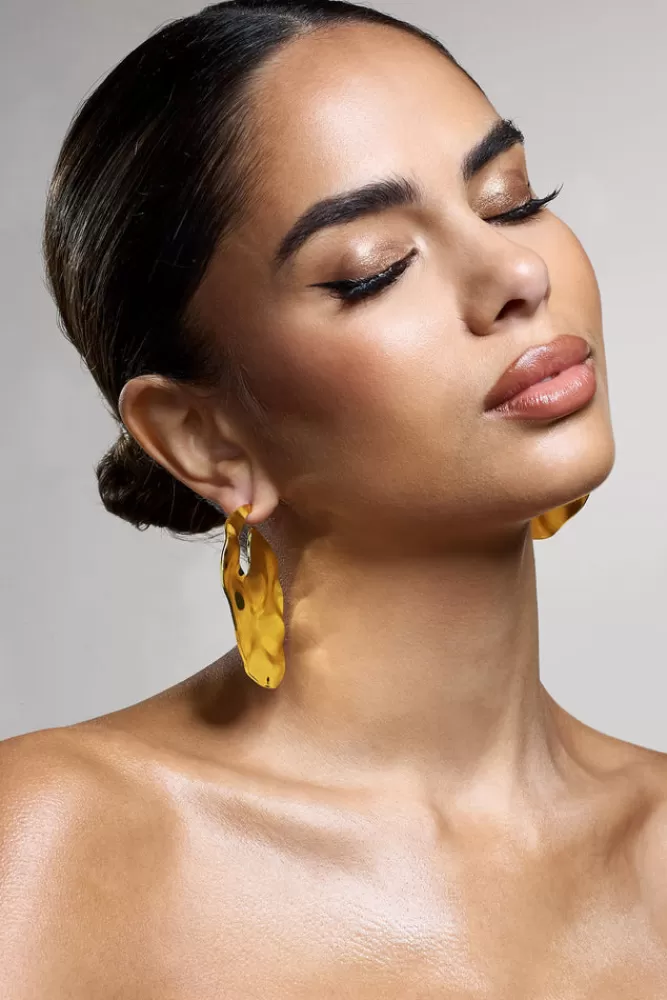 Club L London Journey | Textured Abstract Disc Earrings GOLD Store