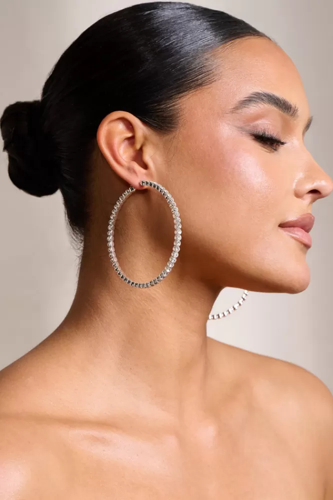 Club L London Julia | Diamante Hoop Earrings SILVER Fashion