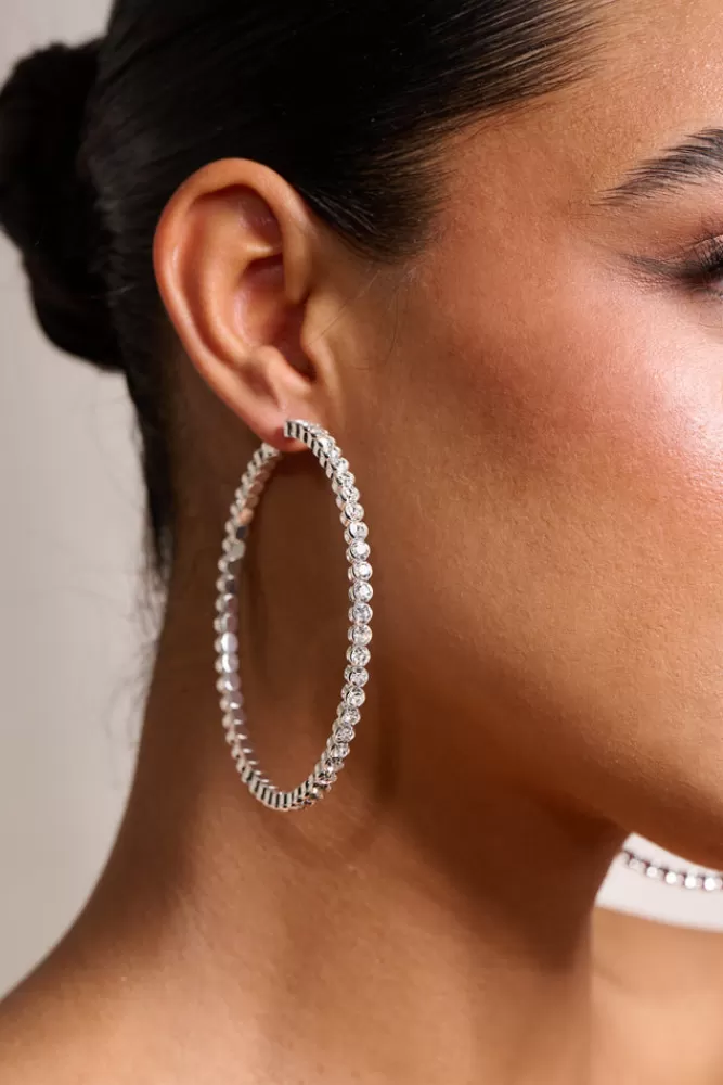 Club L London Julia | Diamante Hoop Earrings SILVER Fashion