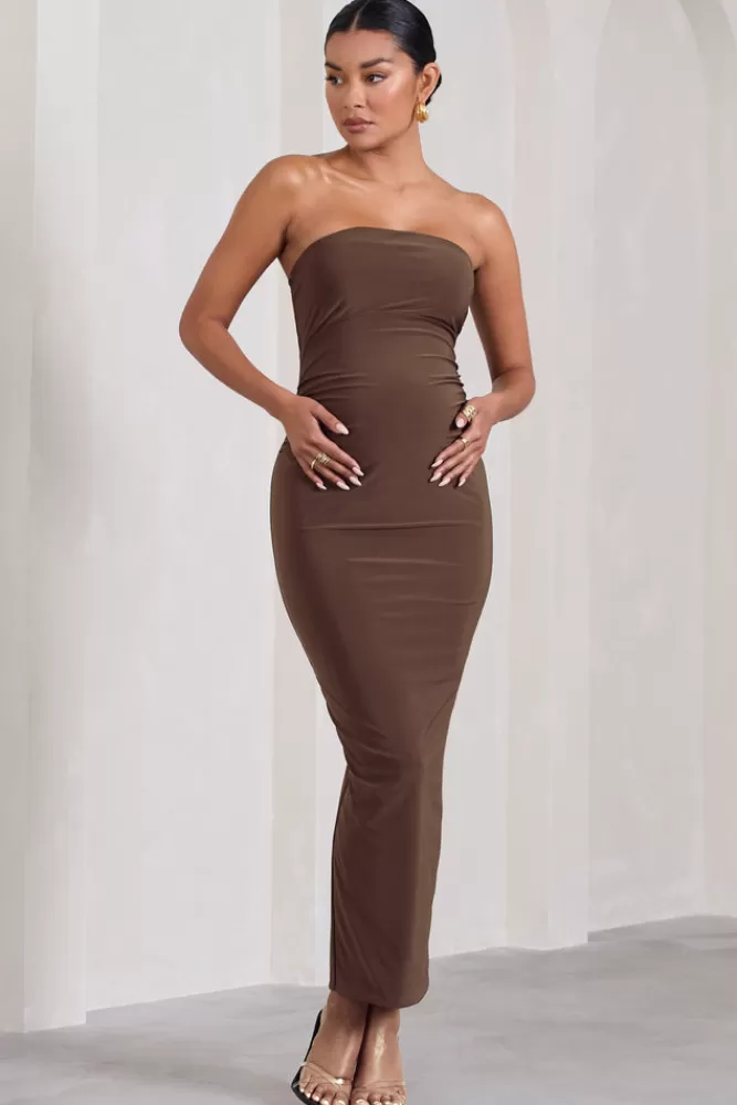 Club L London Juniper | Brown Strapless Maternity Maxi Dress CHOCOLATE Outlet