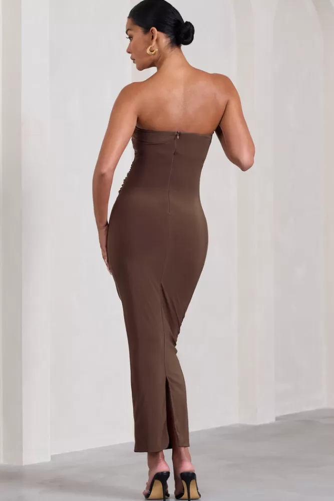 Club L London Juniper | Brown Strapless Maternity Maxi Dress CHOCOLATE Outlet