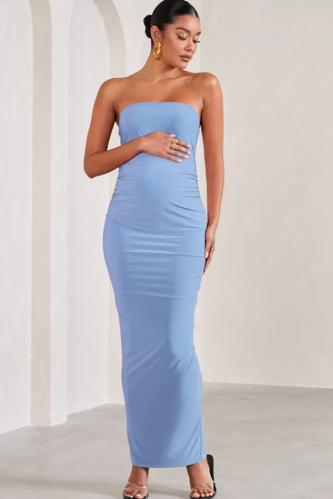 Club L London Juniper | Powder Blue Strapless Maternity Maxi Dress POWDERBLUE Sale