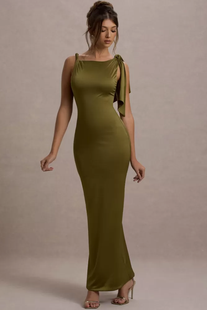 Club L London Kacey | Twisted Knot Maxi Dress olive Clearance