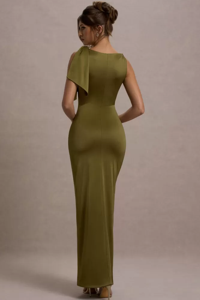 Club L London Kacey | Twisted Knot Maxi Dress olive Clearance