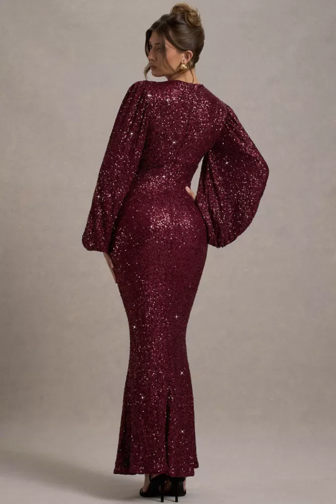 Club L London Kaelin | Sequin Plunge-Neck Maxi Dress BERRY Online