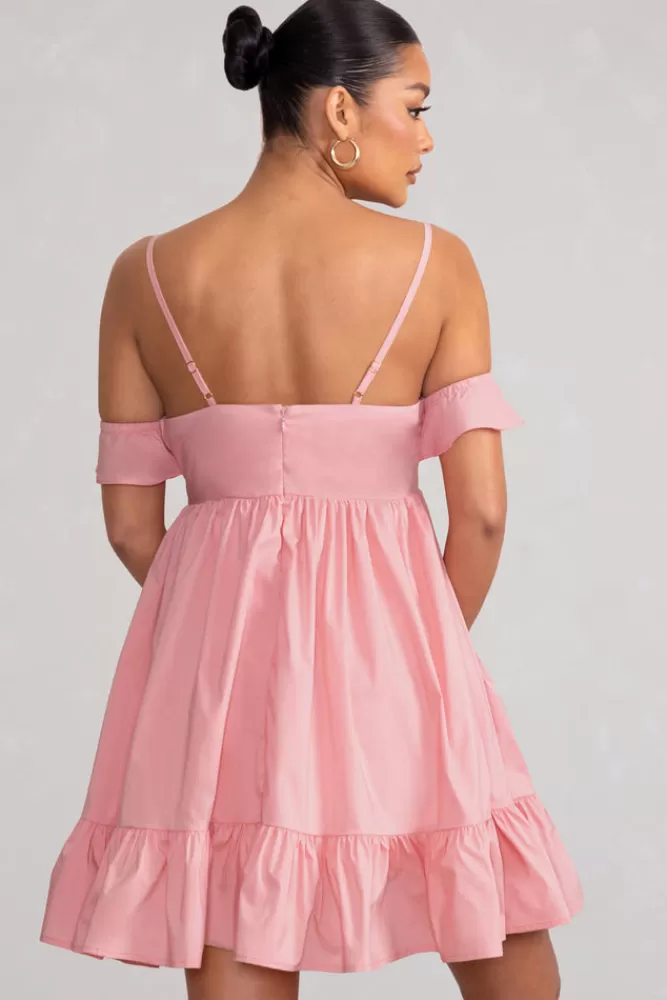 Club L London Kai | Cami Babydoll Maternity Mini Dress With Ruffle Cold Shoulder Sleeves BLUSH Flash Sale