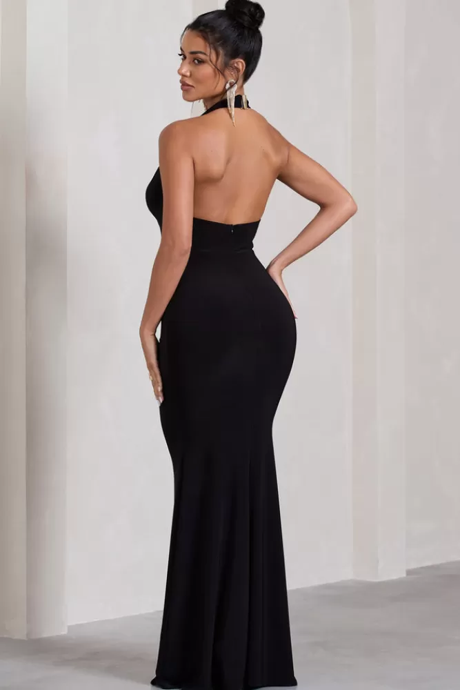 Club L London Kaia | Ruched Cowl-Neck Maxi Dress With Drape BLACK Sale