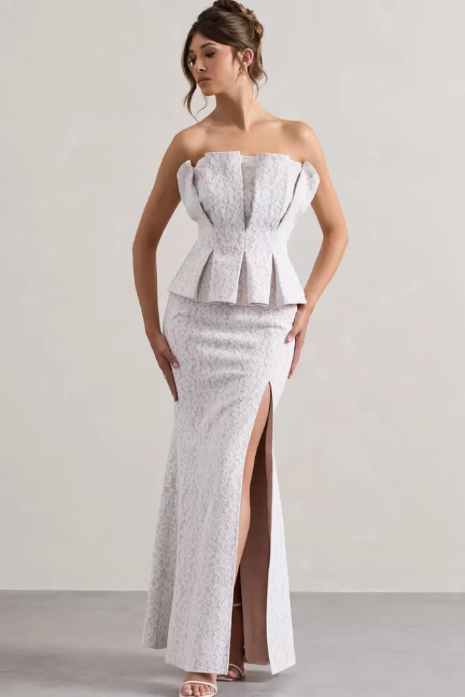 Club L London Kaleido | Lace Strapless Ruffled Split Maxi Dress WHITE Cheap