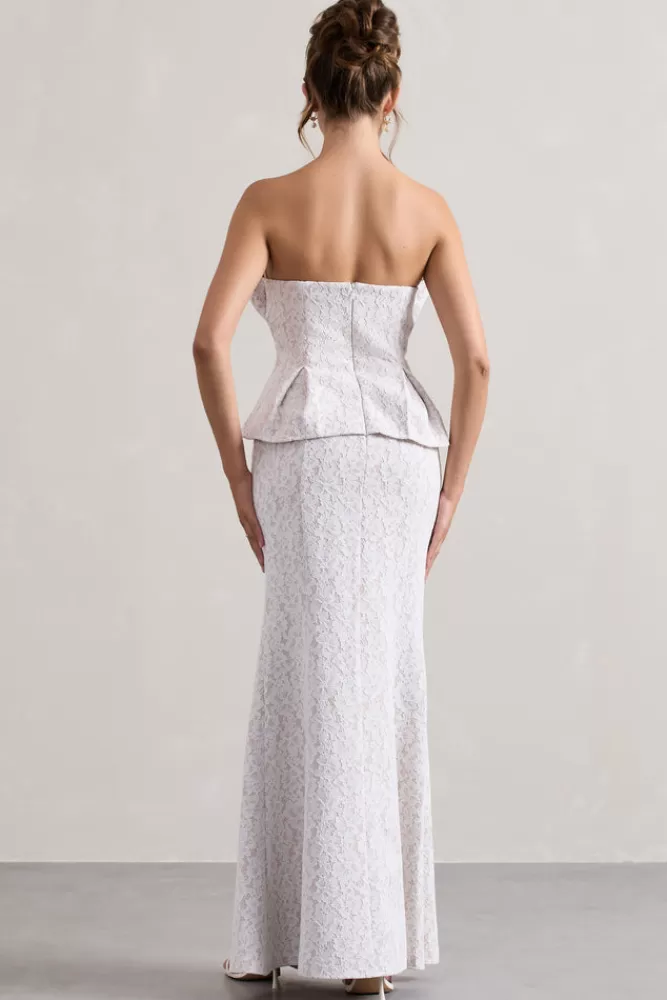 Club L London Kaleido | Lace Strapless Ruffled Split Maxi Dress WHITE Cheap