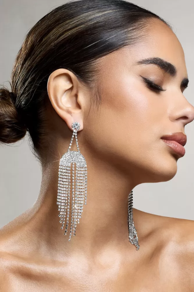 Club L London Kalista | Diamante Statement Drop Earrings SILVER Cheap