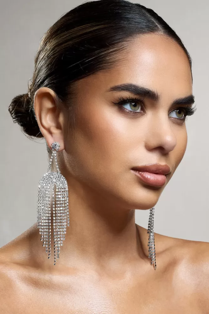 Club L London Kalista | Diamante Statement Drop Earrings SILVER Cheap