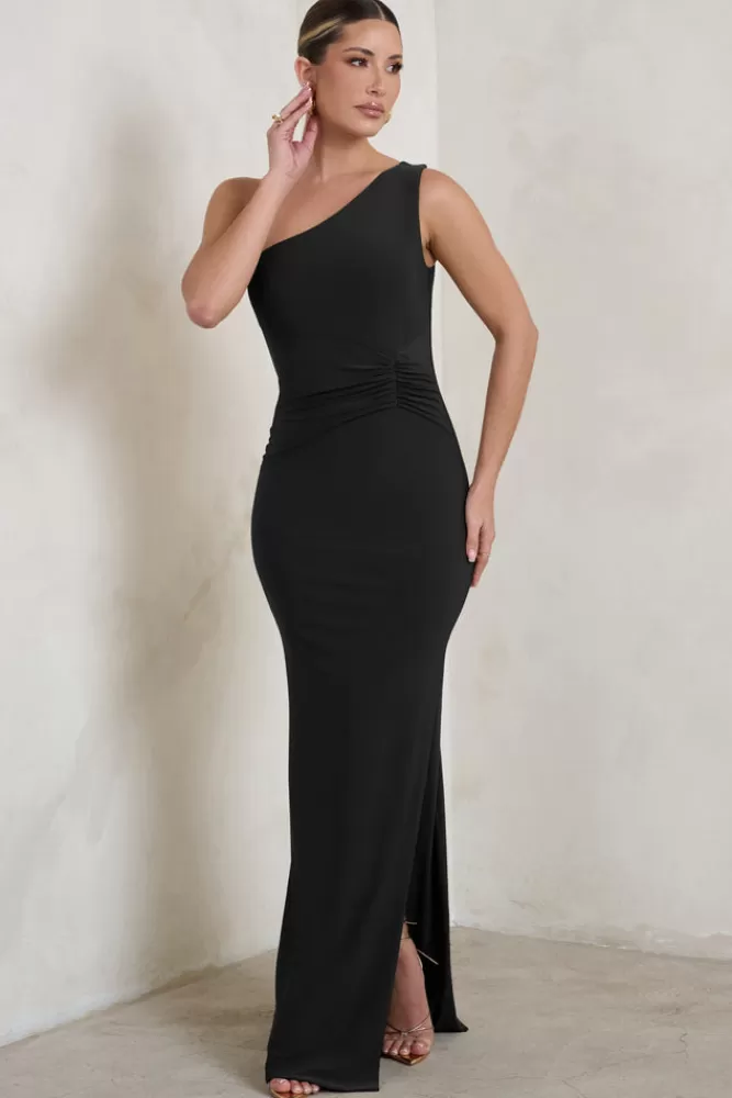 Club L London Kary | One Shoulder Thigh Split Maxi Dress BLACK Fashion