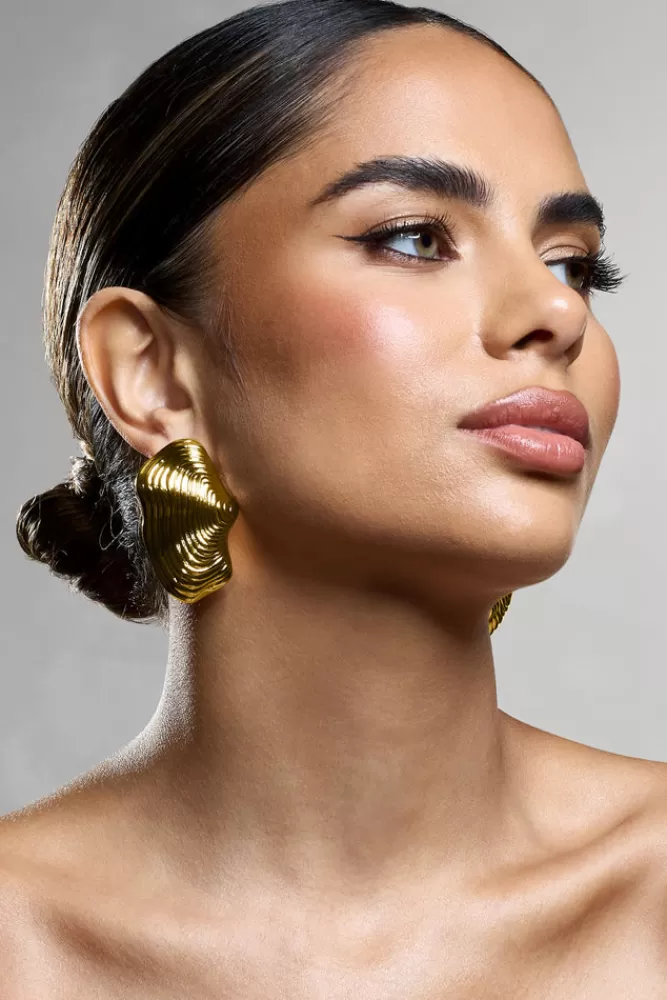 Club L London Katya | Abstract Ribbed Statement Earrings GOLD Best