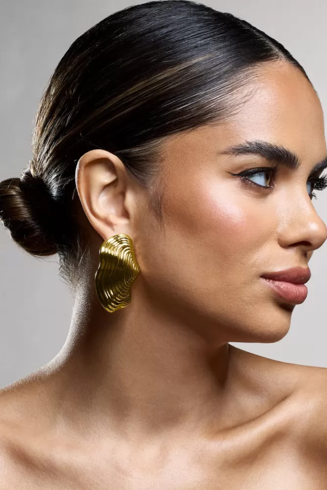 Club L London Katya | Abstract Ribbed Statement Earrings GOLD Best