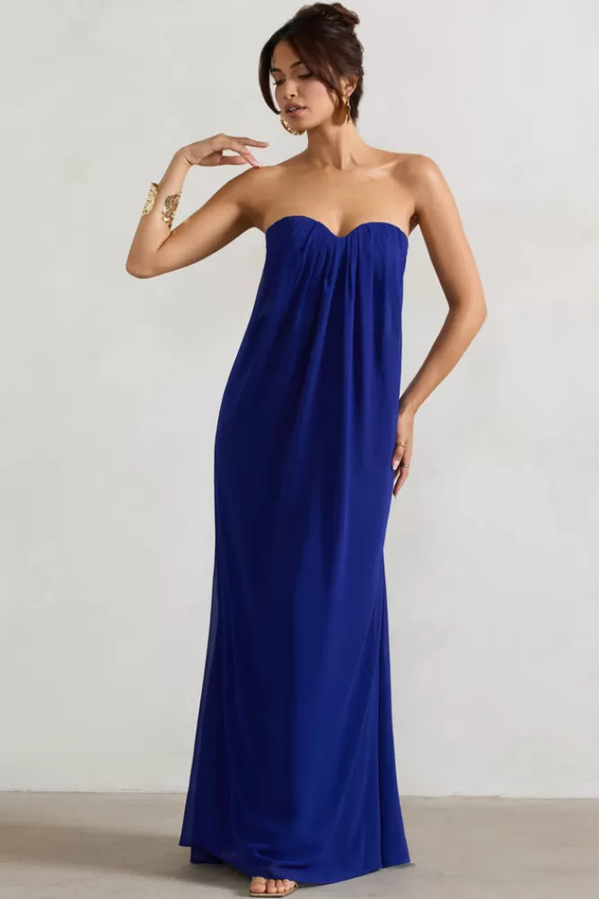 Club L London Kaz | Royal Blue Chiffon Sweetheart Maxi Dress ROYALBLUE Cheap