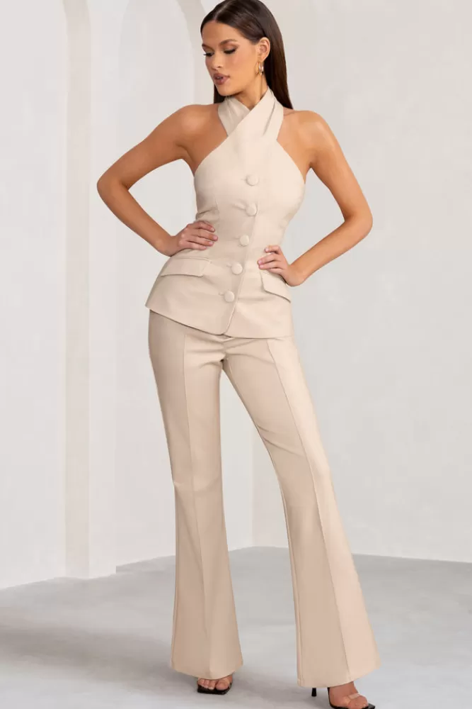 Club L London Kehlani | High Waist Wide Leg Trousers STONE Fashion