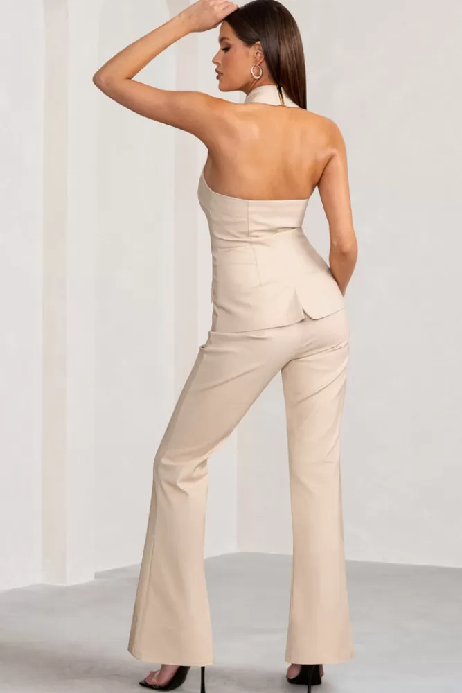 Club L London Kehlani | High Waist Wide Leg Trousers STONE Fashion