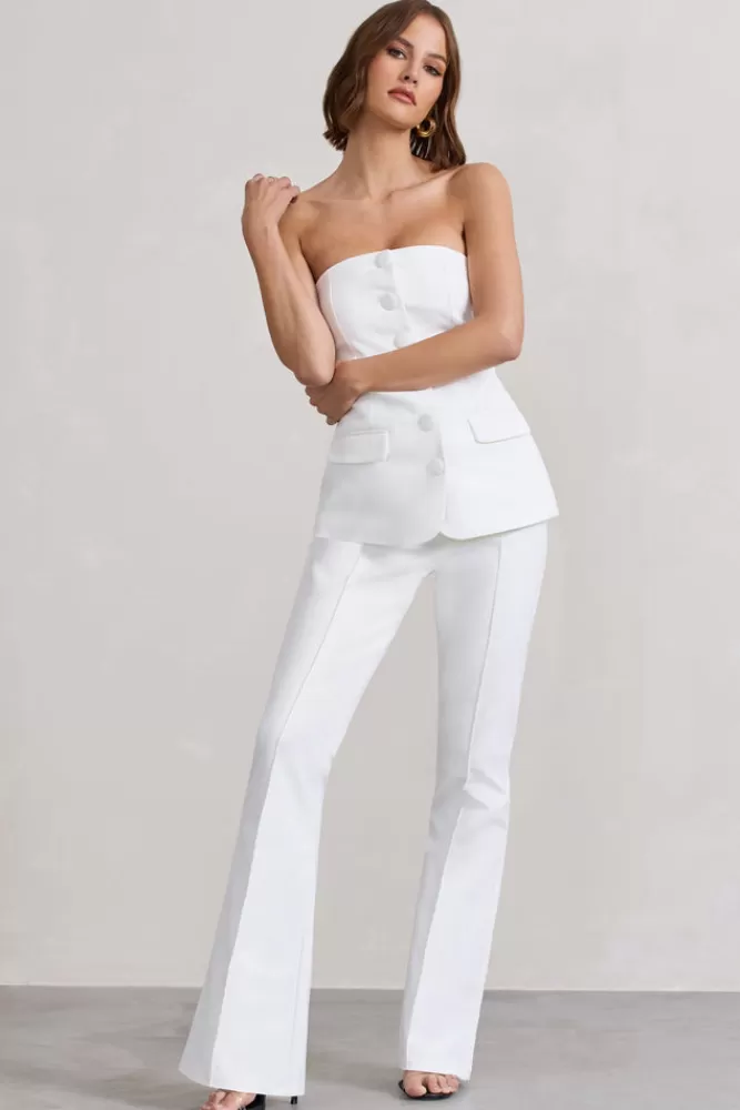 Club L London Kehlani | High Waist Flared Tailored Trousers WHITE Discount