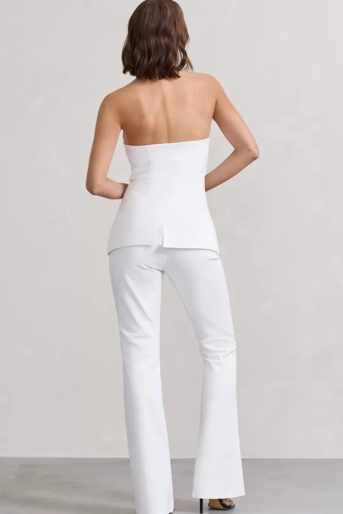 Club L London Kehlani | High Waist Flared Tailored Trousers WHITE Discount