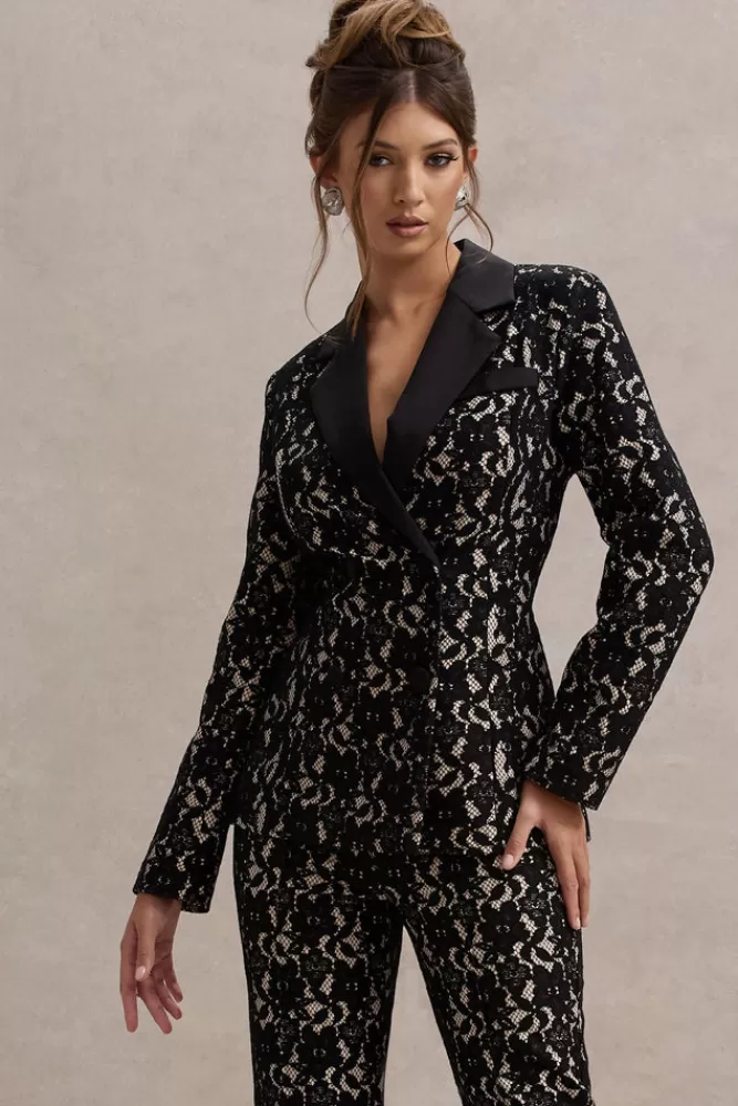 Club L London Kennedy | Black Lace Tailored Blazer BLACKLACE Best