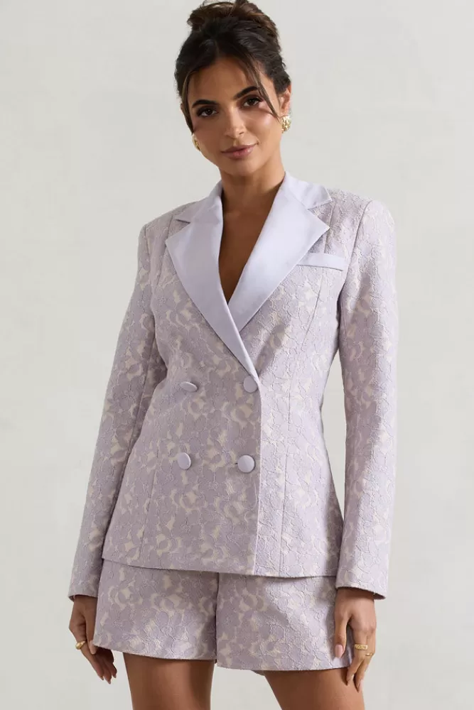 Club L London Kennedy | Mauve Lace Tailored Blazer MAUVELACE Fashion