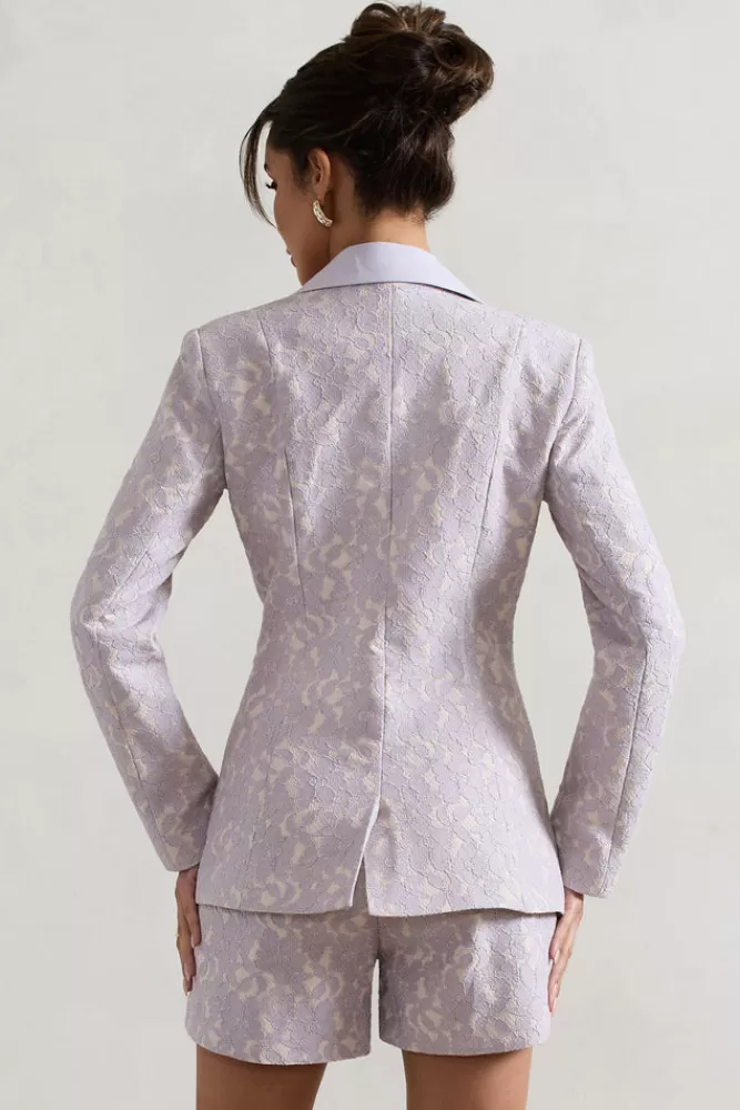 Club L London Kennedy | Mauve Lace Tailored Blazer MAUVELACE Fashion