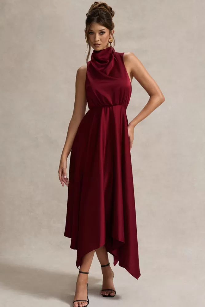 Club L London Kerri | Satin Cowl-Neck Maxi Dress BERRY Outlet