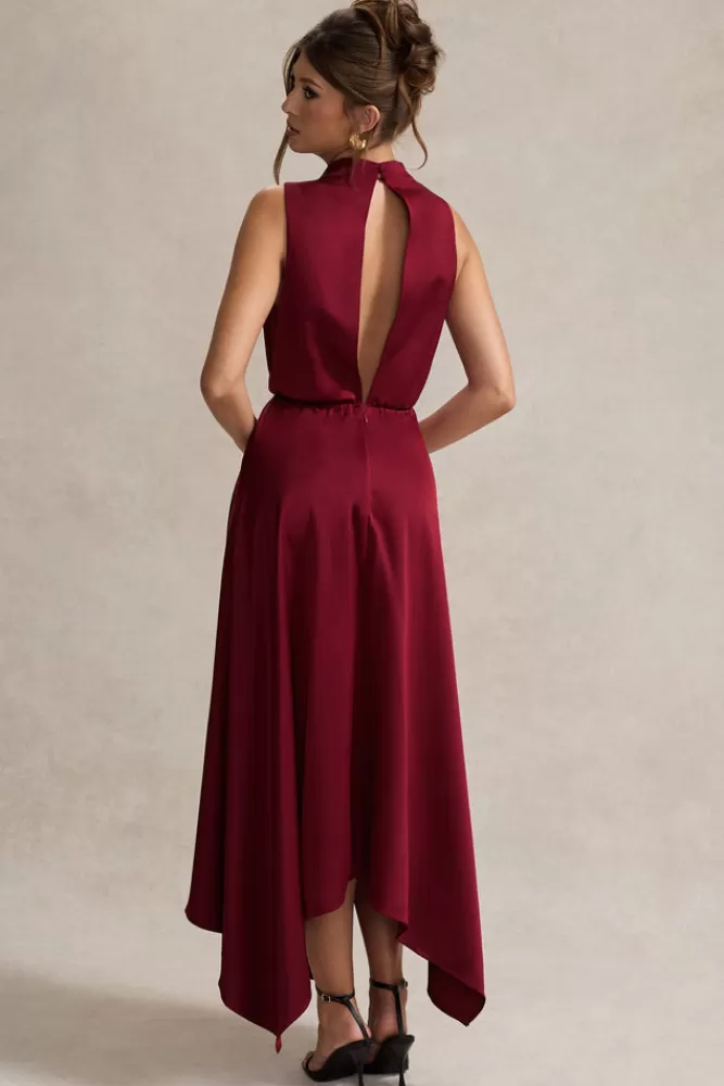 Club L London Kerri | Satin Cowl-Neck Maxi Dress BERRY Outlet