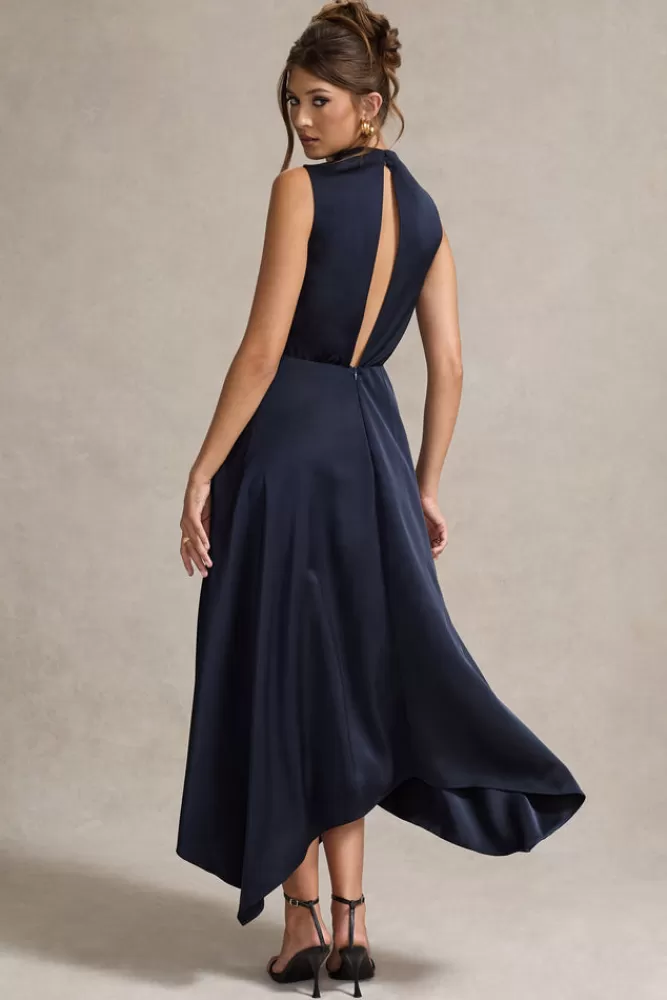 Club L London Kerri | Satin Cowl-Neck Maxi Dress NAVY Cheap