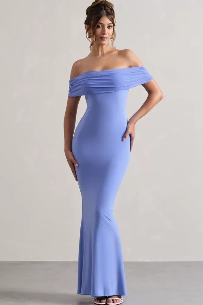 Club L London Kiana | Pale Blue Bardot Maxi Dress COASTLINEBLUE Fashion