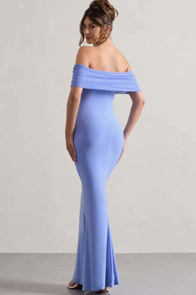 Club L London Kiana | Pale Blue Bardot Maxi Dress COASTLINEBLUE Fashion