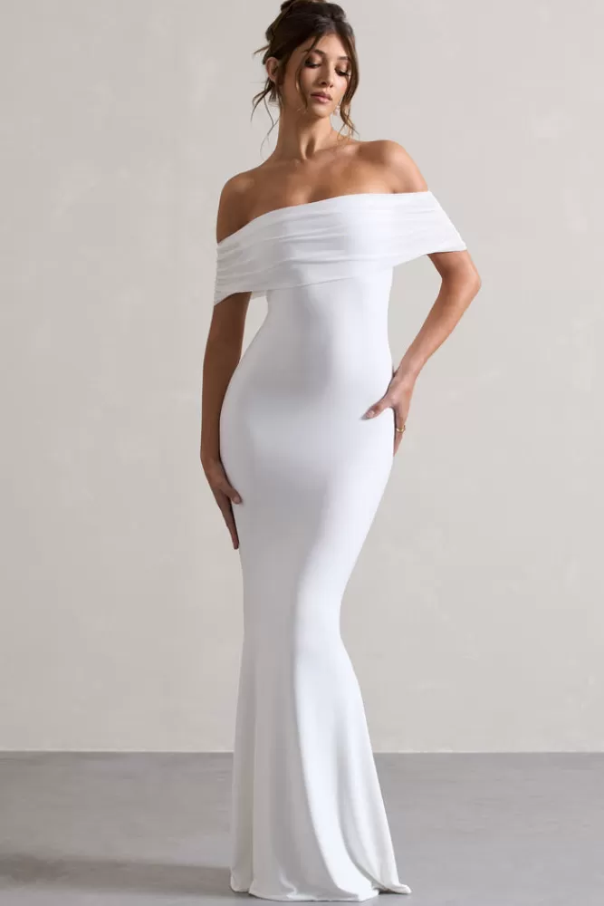 Club L London Kiana | Bardot Maxi Dress WHITE Sale