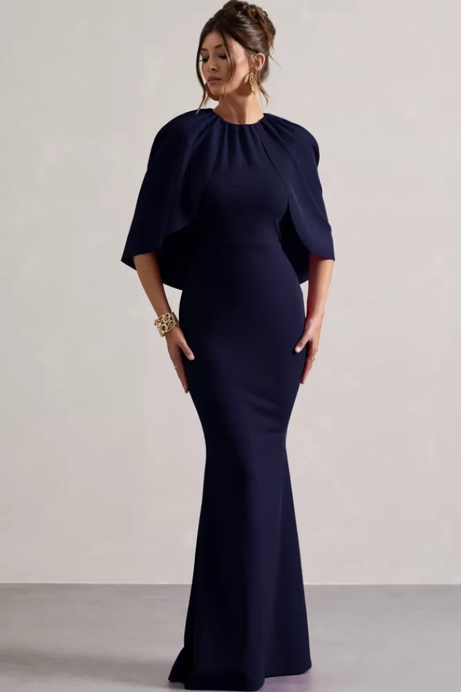 Club L London Kianne | Draped Short-Sleeve Maxi Dress NAVY Cheap