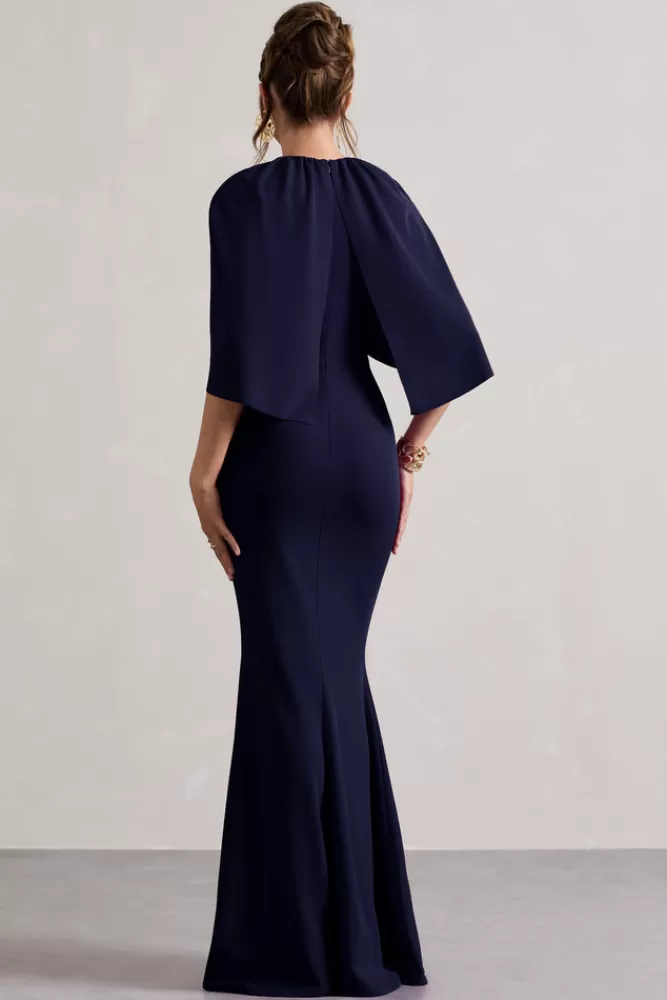 Club L London Kianne | Draped Short-Sleeve Maxi Dress NAVY Cheap