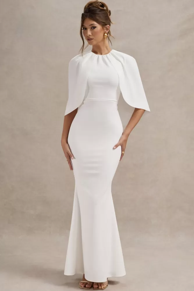 Club L London Kianne | Draped Short-Sleeve Maxi Dress WHITE Flash Sale