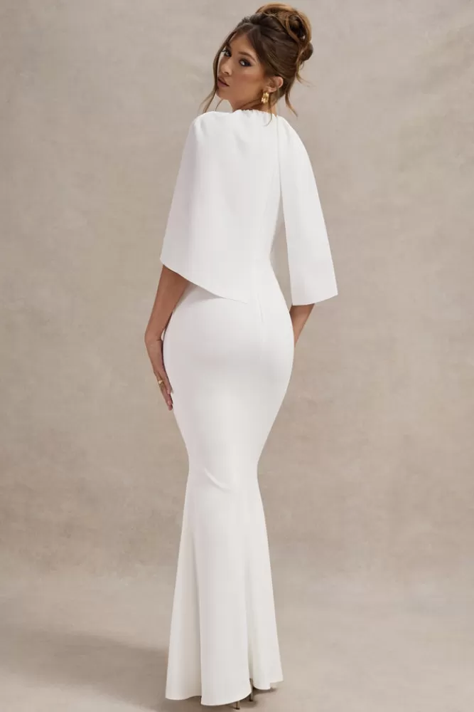 Club L London Kianne | Draped Short-Sleeve Maxi Dress WHITE Flash Sale