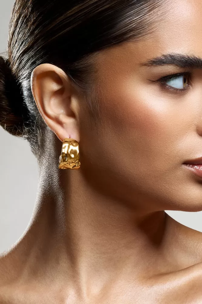 Club L London Kiki | Hoop Earrings With Hammered Finish GOLD Shop