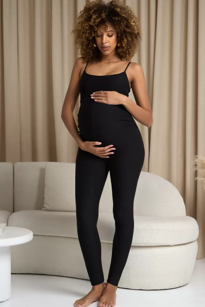 Club L London Kim | Strappy Skinny-Leg Maternity Unitard BLACK Shop