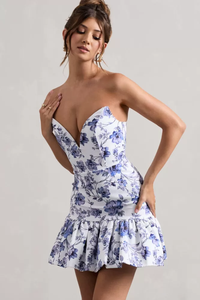 Club L London Koko | Floral Print Sweetheart Mini Dress With Ruffle Hem FLORALPRINT Best