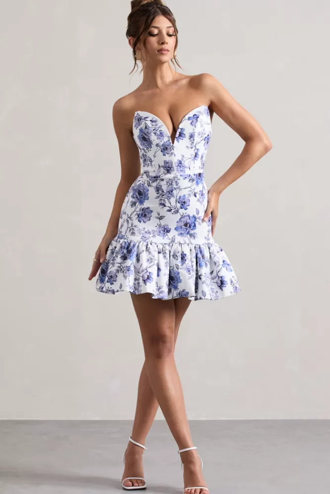 Club L London Koko | Floral Print Sweetheart Mini Dress With Ruffle Hem FLORALPRINT Best