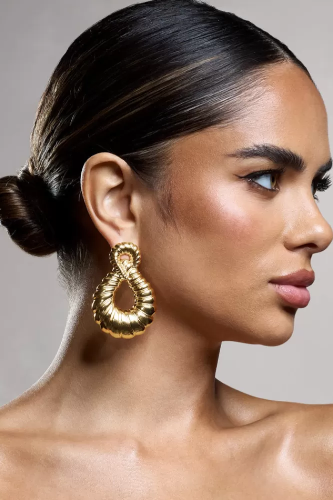 Club L London Kyoto | Chunky Twist Abstract Earrings GOLD Flash Sale