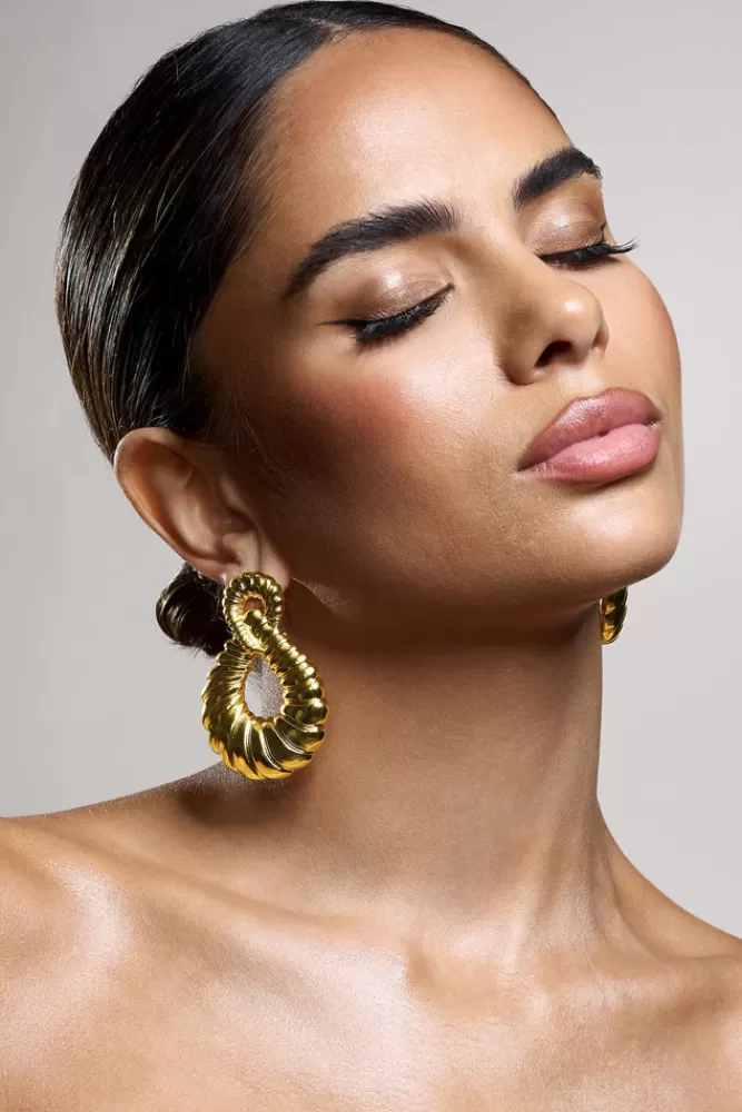 Club L London Kyoto | Chunky Twist Abstract Earrings GOLD Flash Sale